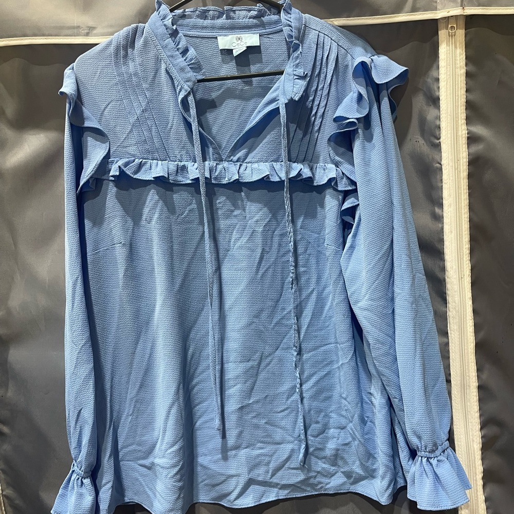CeCe Light Blue Ruffled Blouse